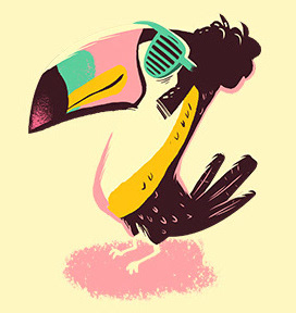 Un toucan très coloré, avec des lunettes de soleil.