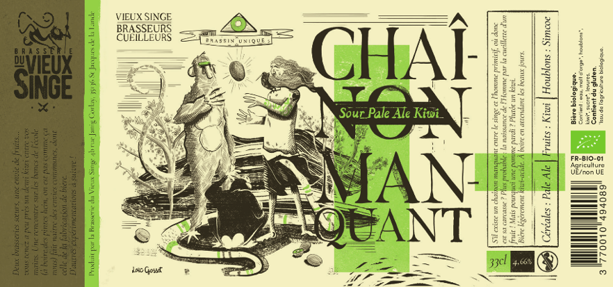 Étiquette de Chaînon Manquant, une Sour Pale Ale avec du Kiwi